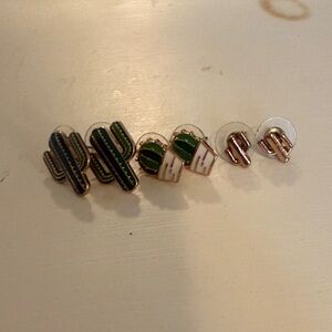 Cactus Stud Earring Set in Green and Gold